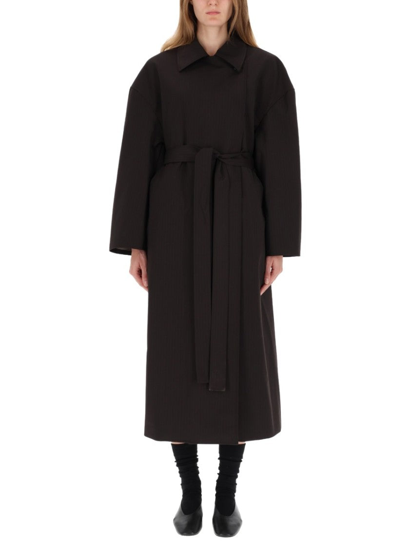 Our Legacy Long Oversized Coat With Wide Collar And Matching Belt
