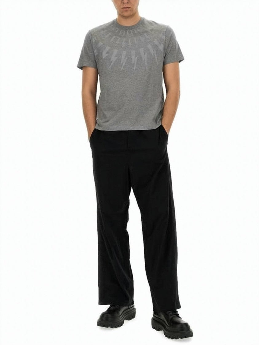 Neil Barrett Short-Sleeve Crew Neck T-Shirt With Lightning Bolt Pattern