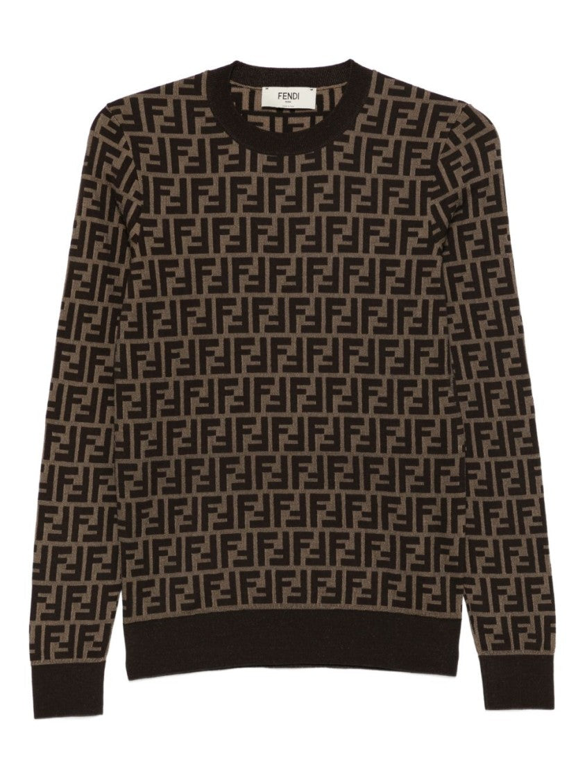 Fendi Multicolor Geometric Pattern Crew Neck Sweater