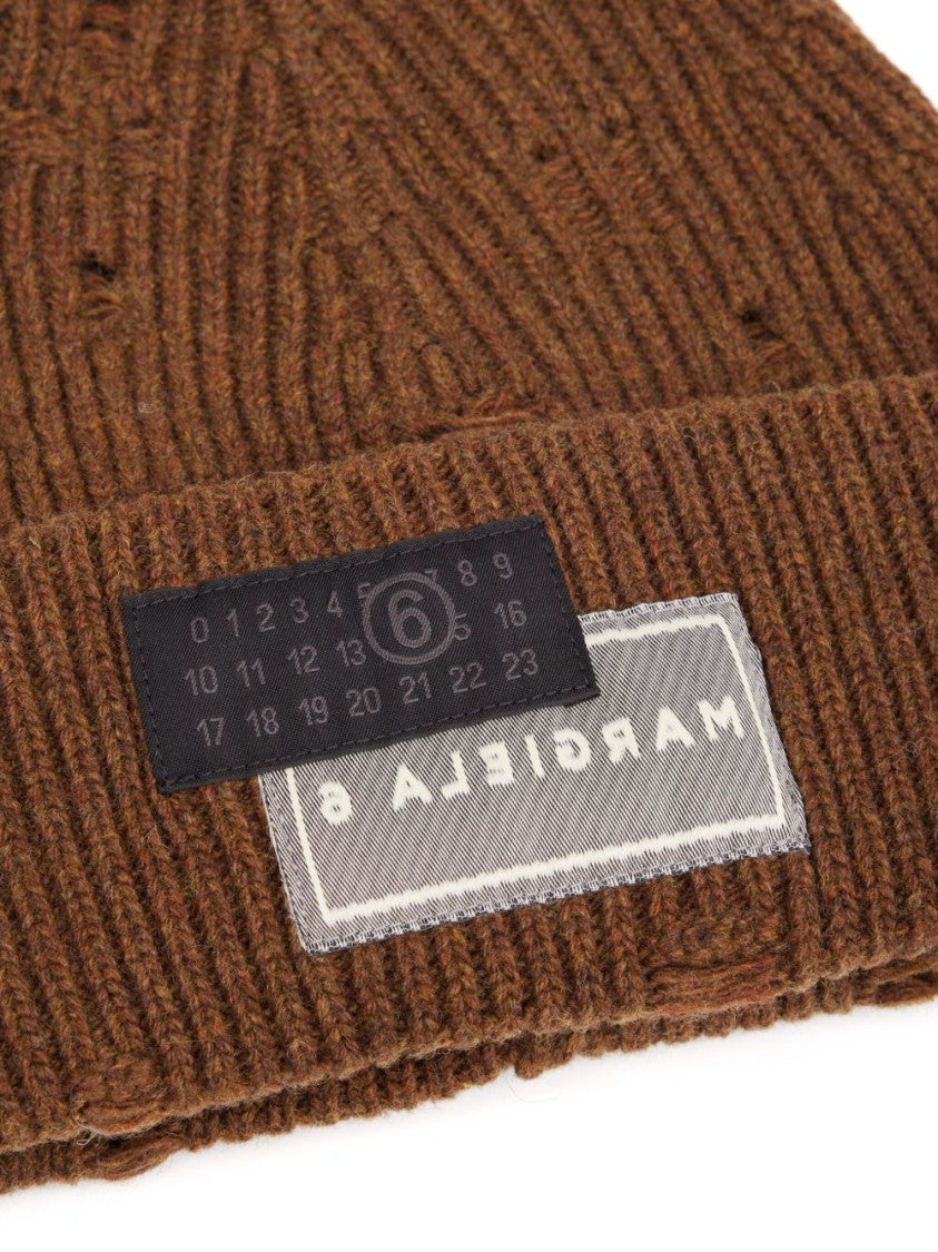 Mm6 By Maison Margiela Ribbed Knit Beanie With Distressed Details