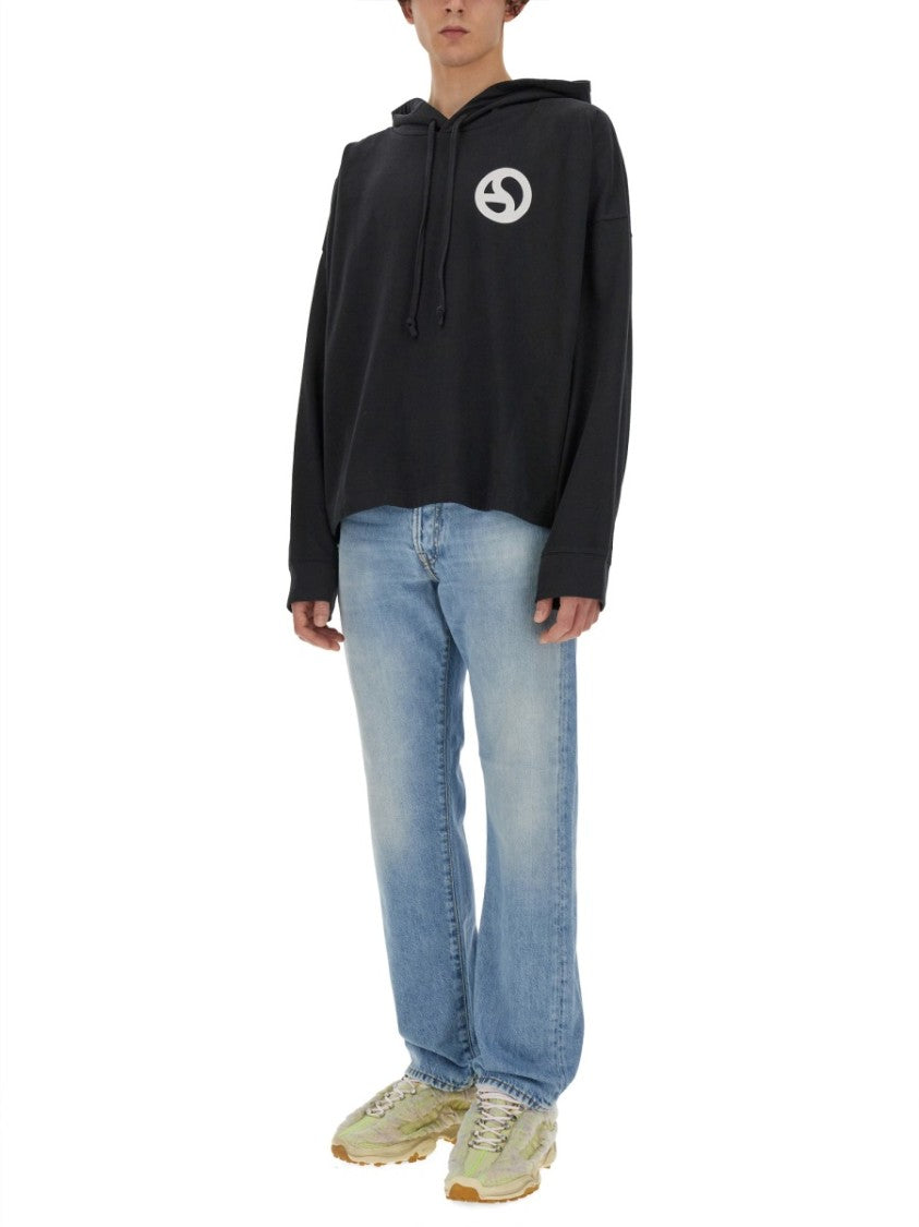 Acne Studios Cropped Boxy Hoodie With Drawstring And Graphic Accent