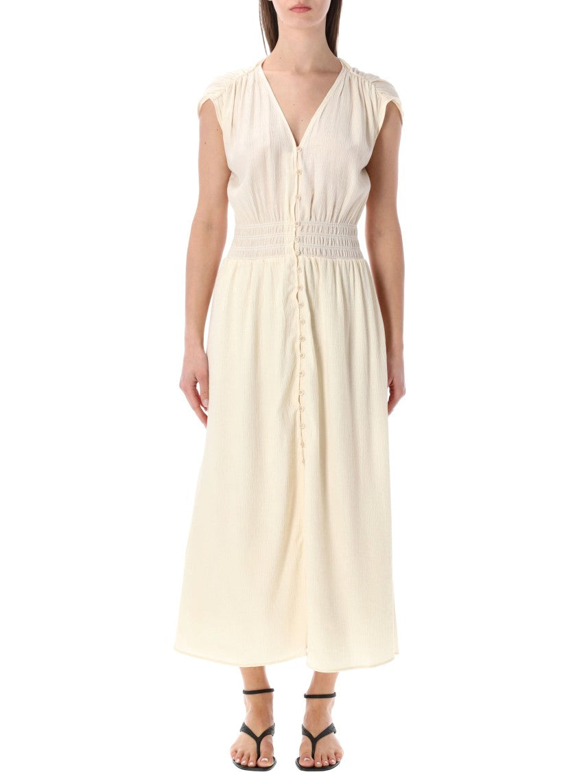 Sessùn Sleeveless Midi Dress With Ruched Accents And V-Neckline