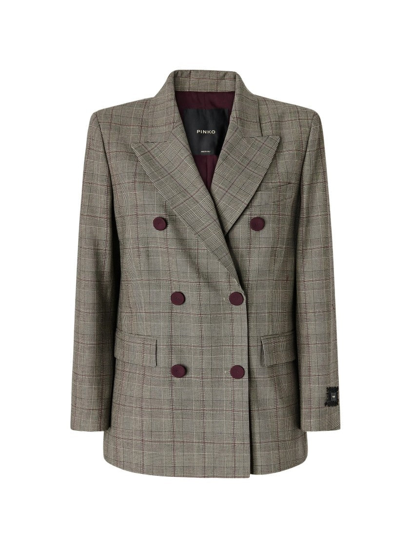 Pinko Double-Breasted Blazer With Checkered Pattern And Contrasting Buttons