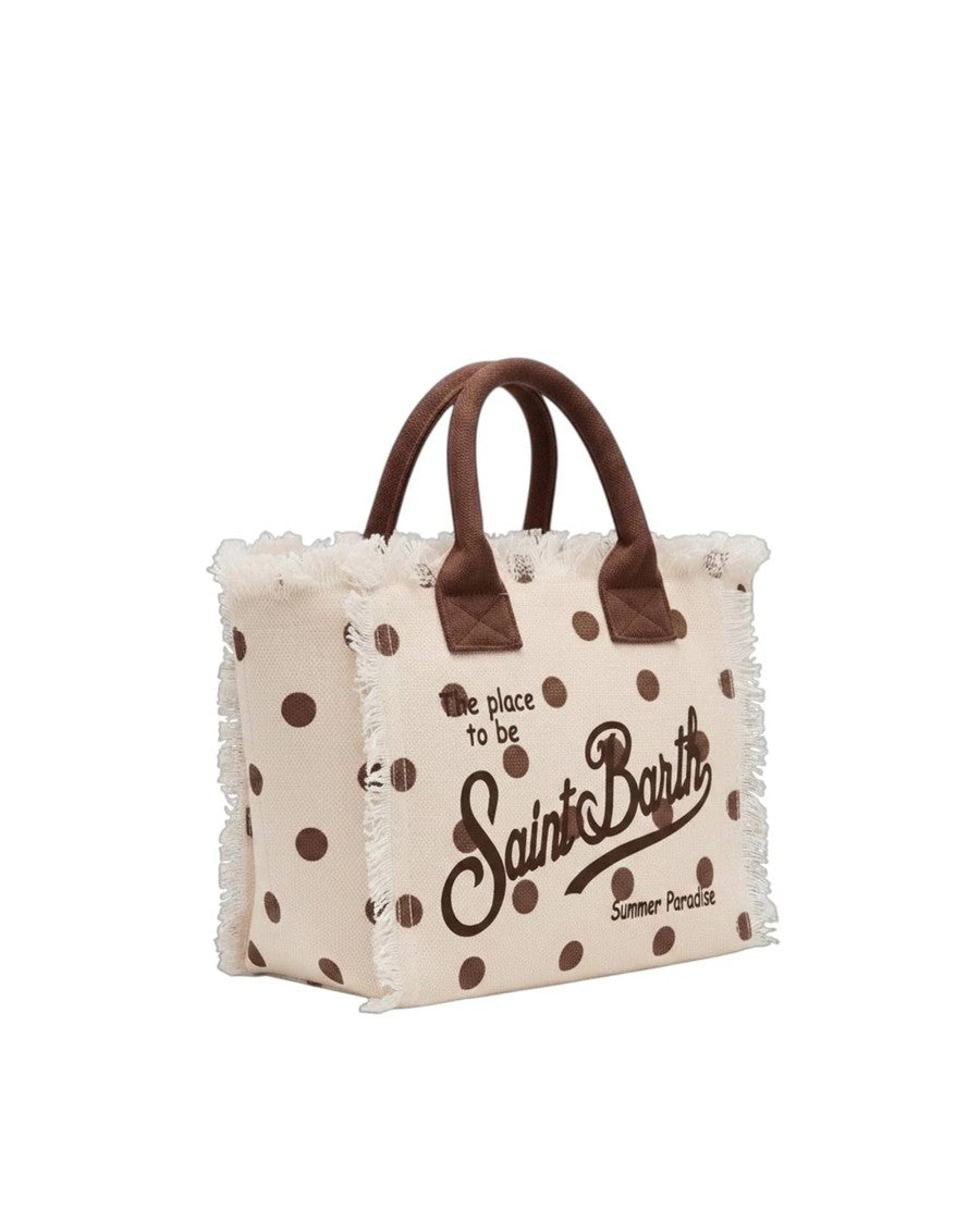 Mc2 Saint Barth Classic Beige Canvas Tote With Polka Dot Accents