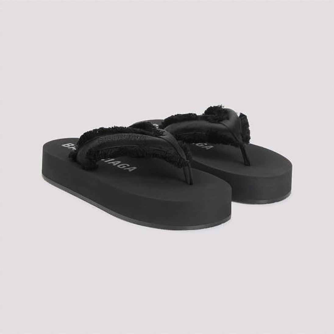 Balenciaga Black Thong-Style Frayed Edge Platform Sandals
