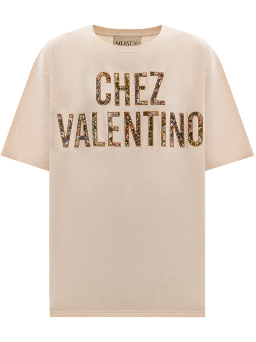 Valentino Neutral Relaxed-Fit Textured Lettering T-Shirt