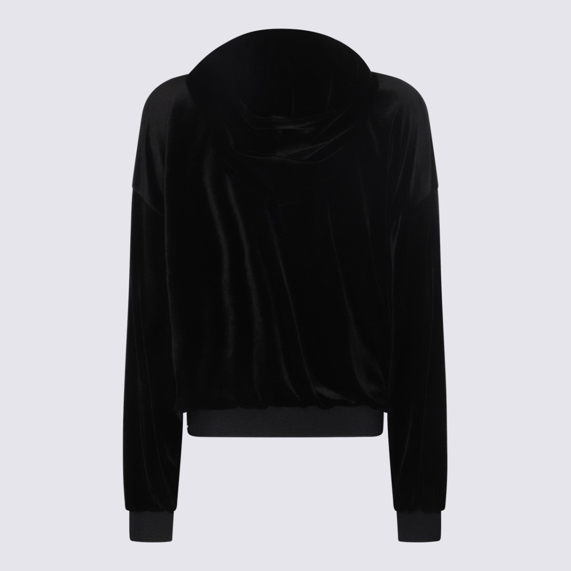 Tom Ford Relaxed Fit Black Velvet Sweater With High Neckline And Drawstring Detail