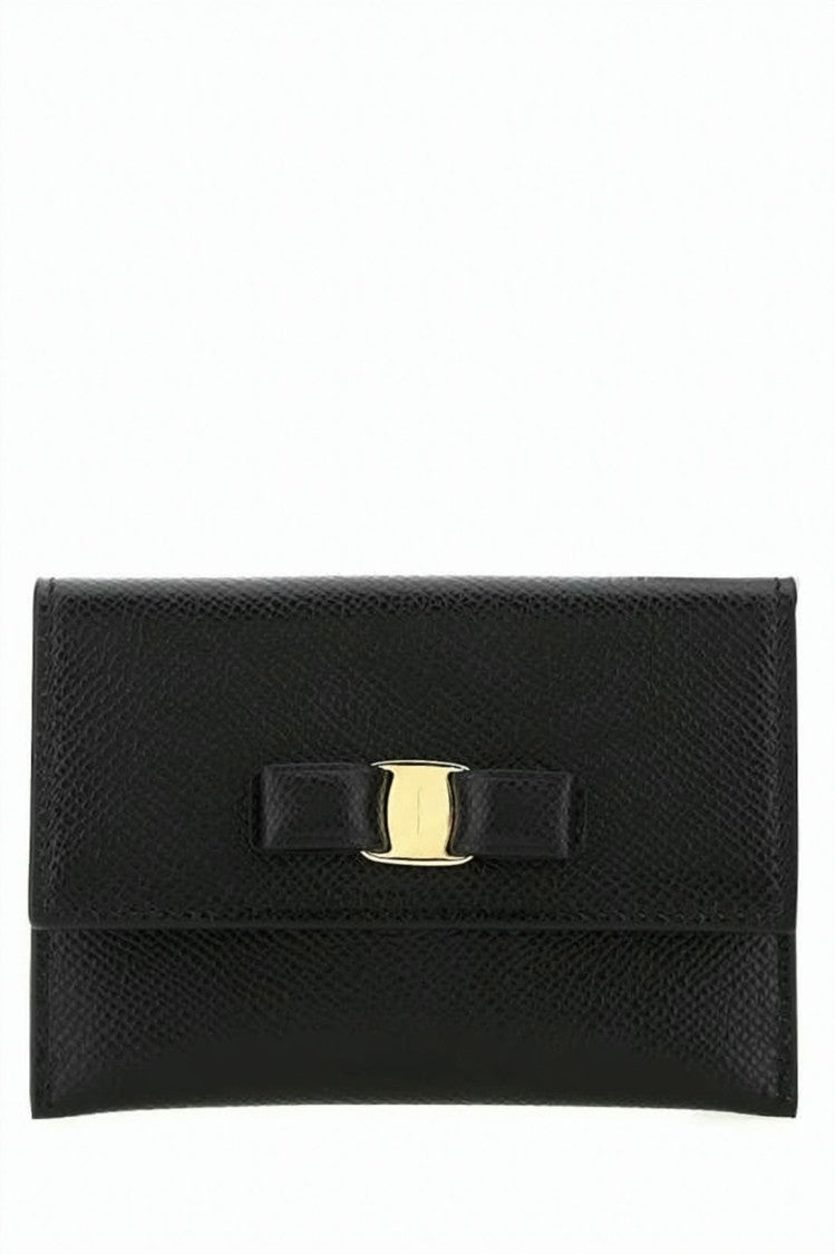Salvatore Ferragamo Textured Leather Cardholder With Flap Closure And Gold-Tone Accent