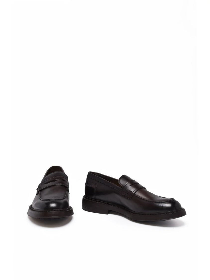 Doucal's Brown Penny Strap Leather Loafers