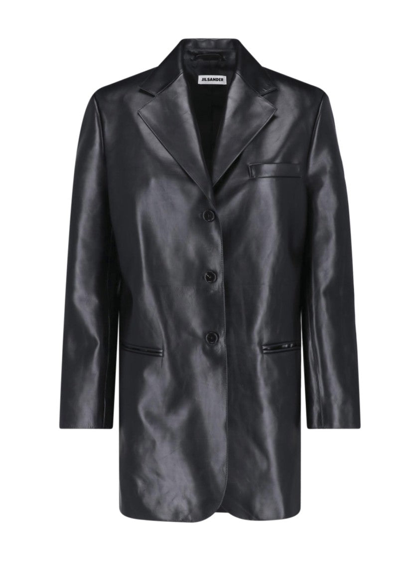 Jil Sander Black Classic Notch Lapel Leather Jacket