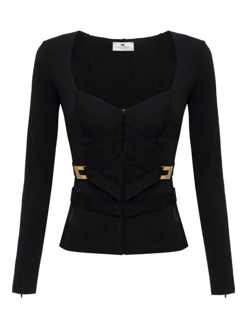 Elisabetta Franchi Fitted Black Jacket With Sweetheart Neckline