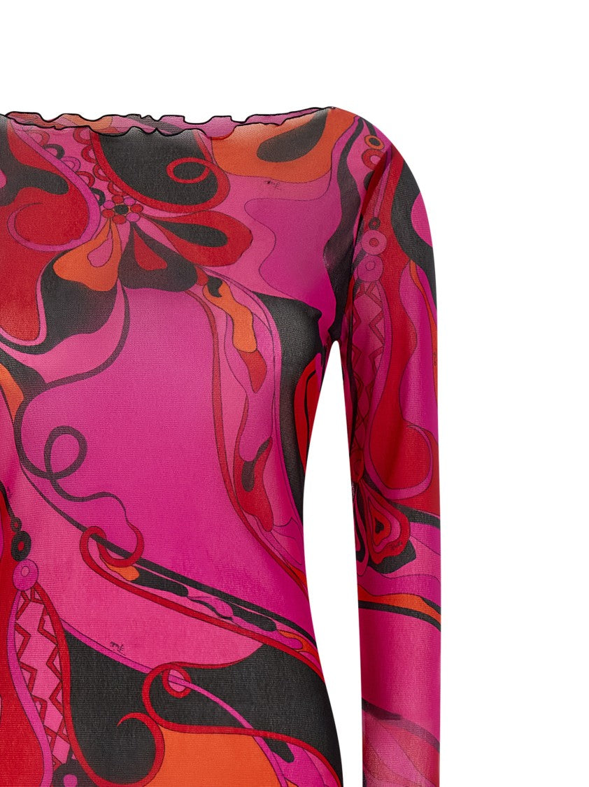 Emilio Pucci 'Orchidee' Print Stretch Tulle Dress