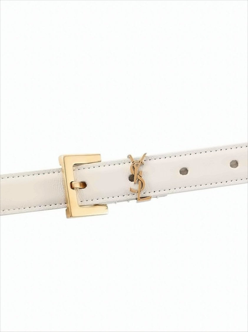 Saint Laurent Calf Leather Belt With Rectangular Brass Buckle
