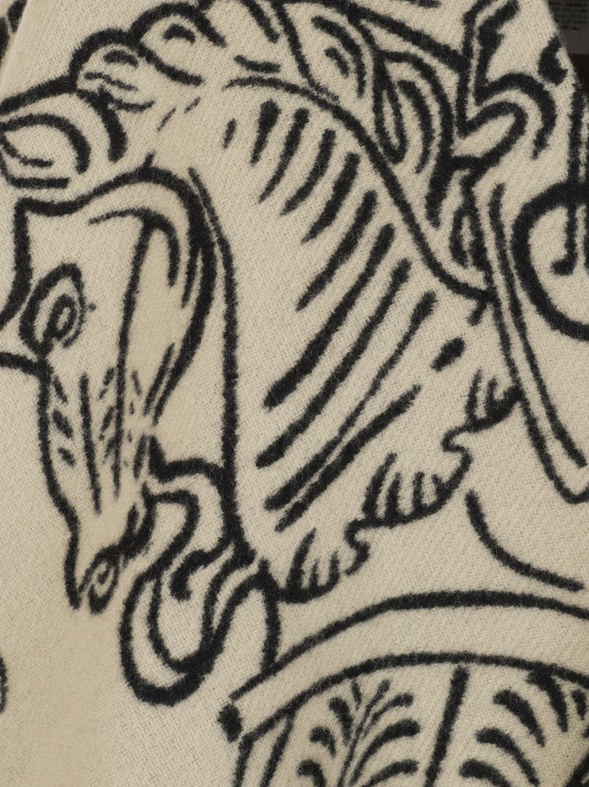 Burberry Beige Poncho Coat With Bold Graphic Prints