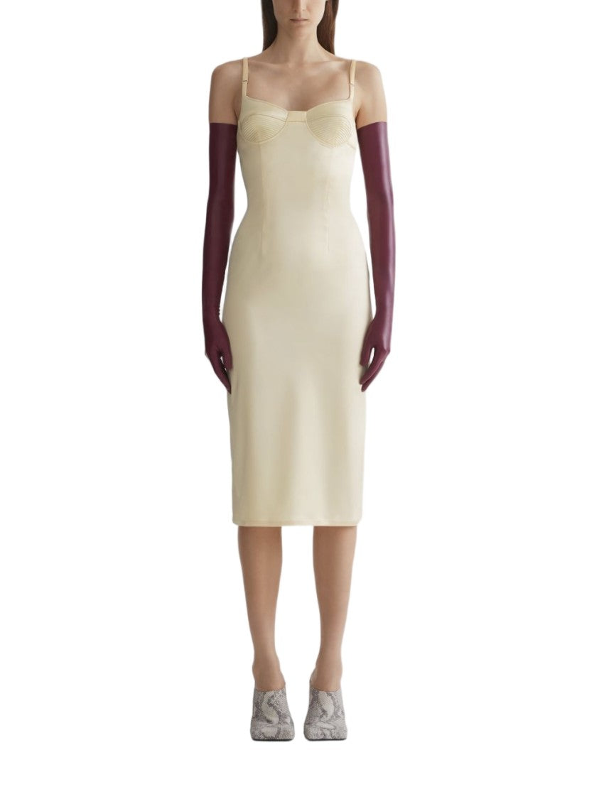Mugler Light Yellow Ribbed Bodice Adjusted Dress