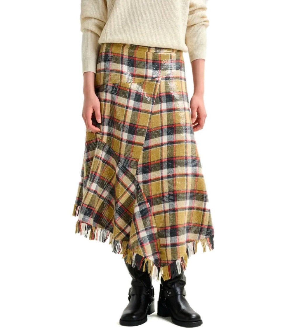 Essentiel Antwerp Iplaid Beige Midi Skirt