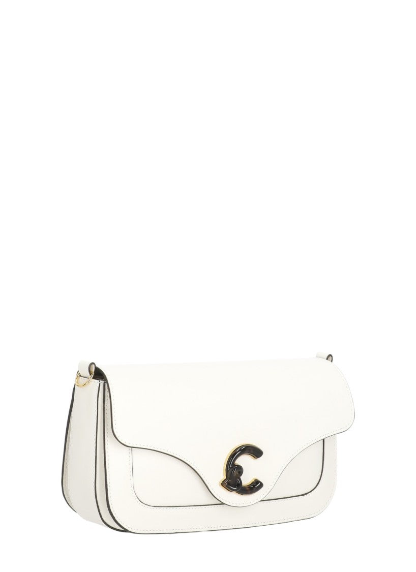 Coccinelle Ivory Leather C-Me Medium Shoulder Bag With Flap Closure