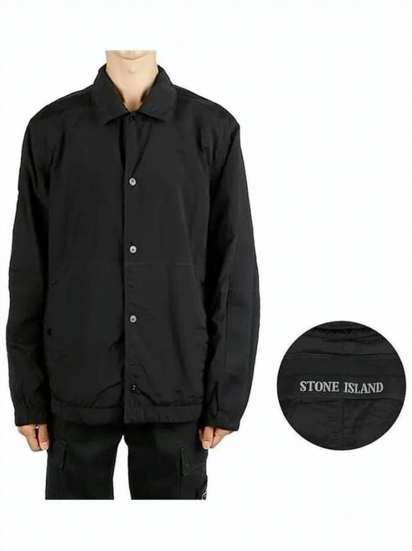 Stone Island Black Jacket With Classic Collar