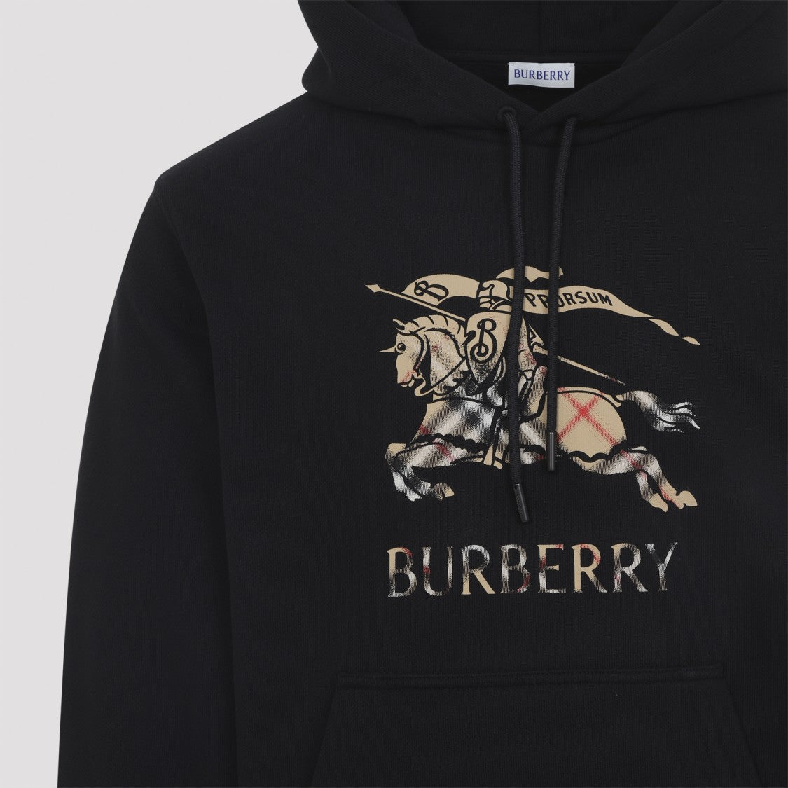 Burberry Black Cotton Hoodie With Iconic Horse Graphic