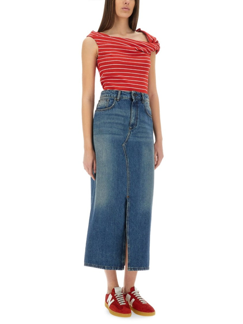 Msgm High-Waisted Denim Skirt With Front Slit