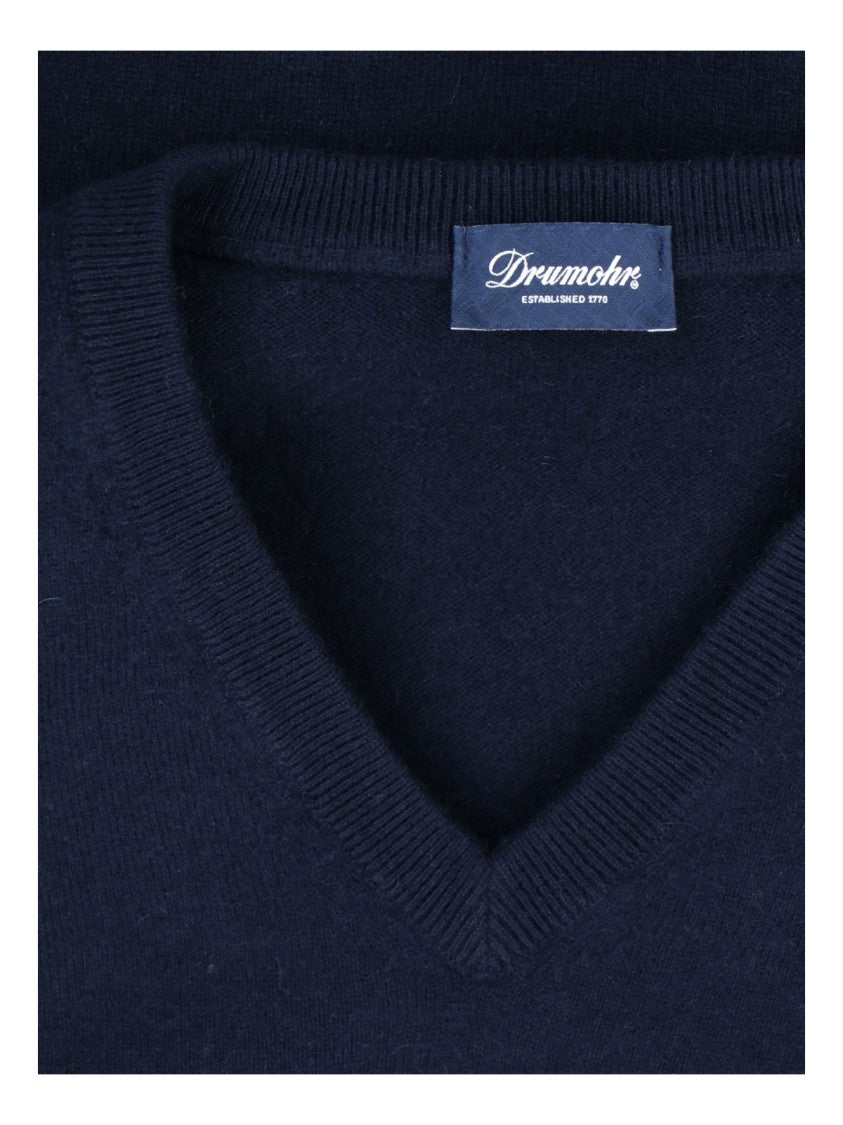 Drumohr Basic Sweater In Blue Cashmere Navy Tone V-Neck