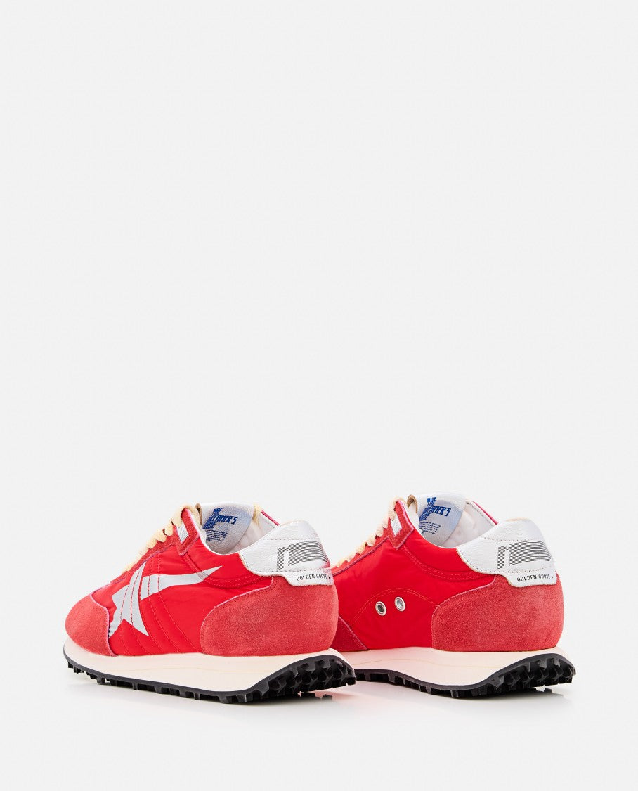 Golden Goose Lace-Up Low-Top Sneakers With Red Suede Overlays