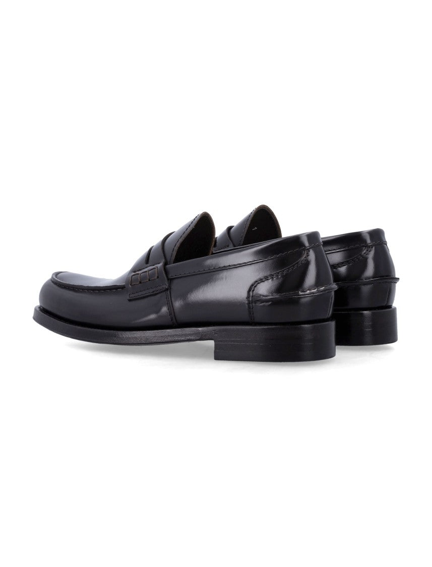 Green George Glossy Black Leather Penny Loafers