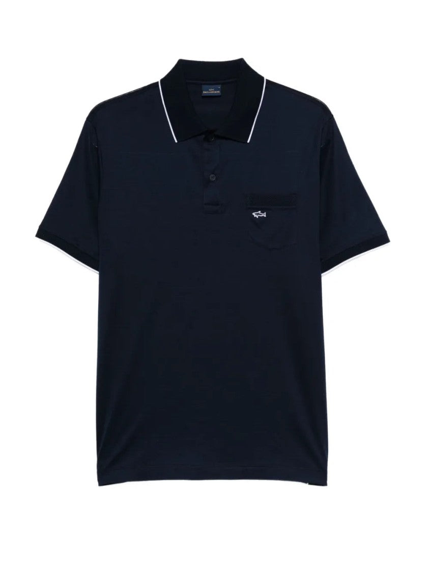 Paul & Shark Blue Piping Detail Short-Sleeve Cotton Polo Shirt