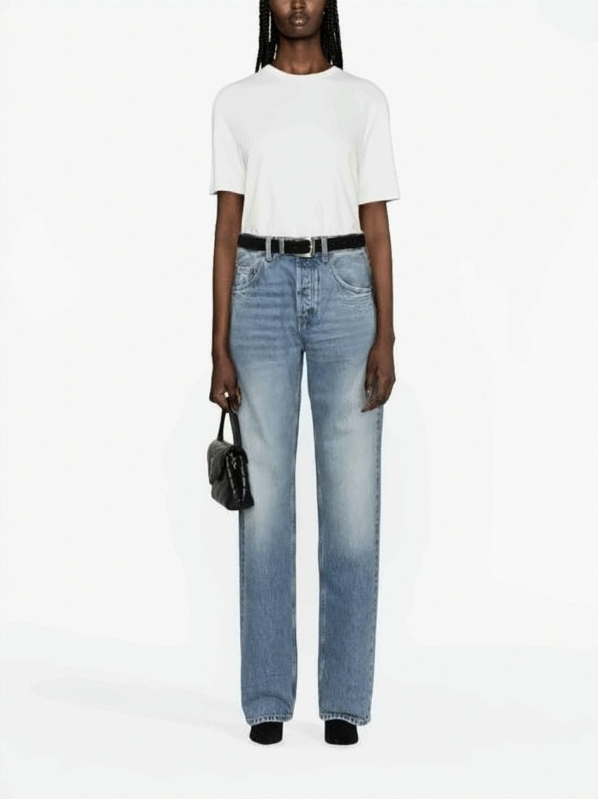 Saint Laurent Minimalist White Cotton T-Shirt With Chest Pocket Detail