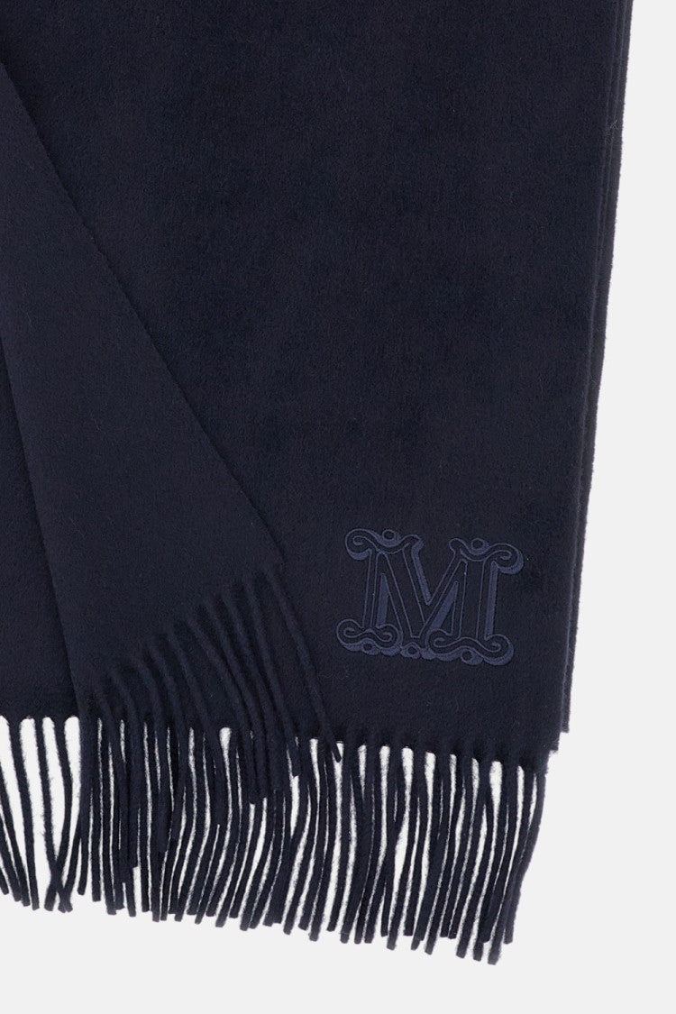 Max Mara Fringed Wool Scarf In Navy Blue