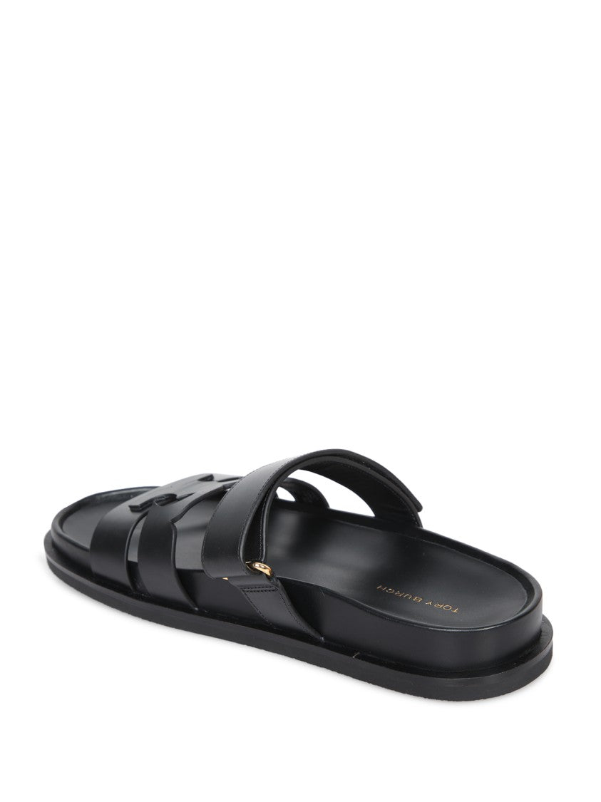 Tory Burch Cut-Out Logo Black Sandals With Cushioned Footbed