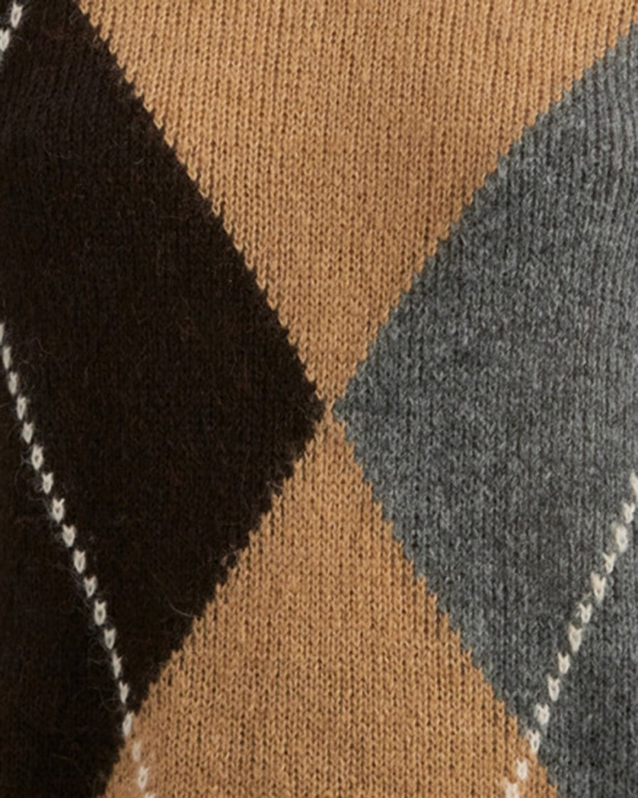 Alpha Studio Long-Sleeved Knit Sweater With Argyle Intarsia Pattern