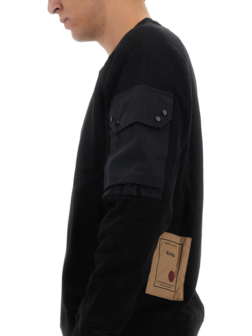 Ten C Black Sweatshirt With Unique Shoulder Pockets