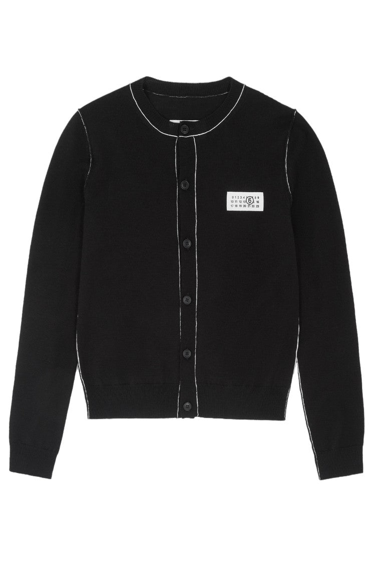 Mm6 By Maison Margiela Fitted Cardigan With Iconic Numeric Logo And Contrast Trim