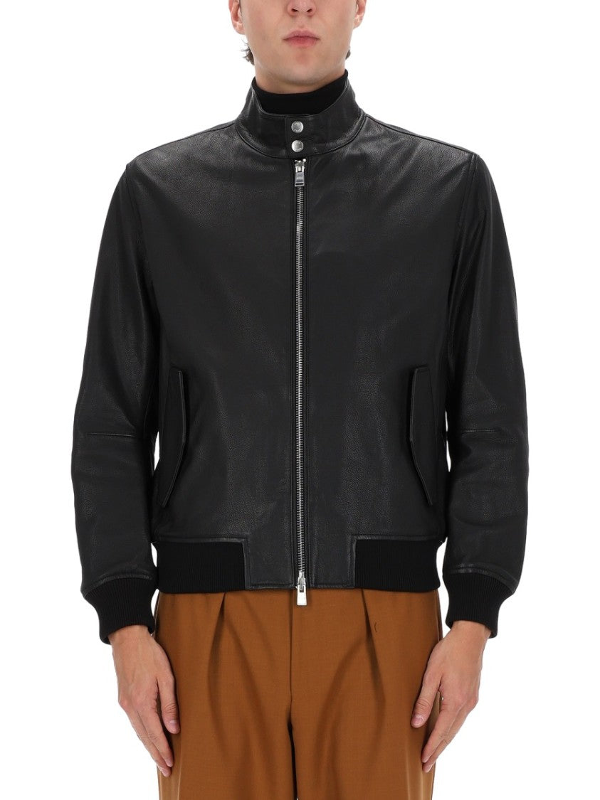Boss Black Leather H-Moiner Bomber Jacket