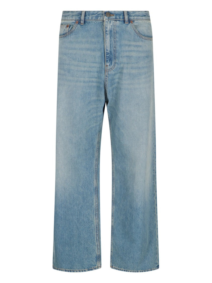Valentino Straight-Leg Light Blue Denim Jeans With Worn Finish