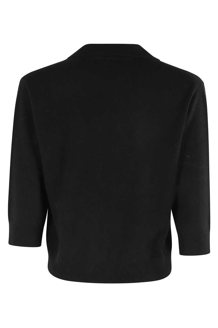 Seventy Three-Quarter Sleeve V-Neck Cashmere Sweater With Classic Collar