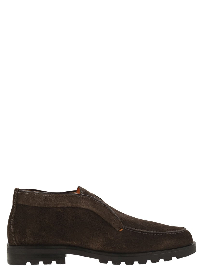 Santoni Suede Ankle Boot Without Laces