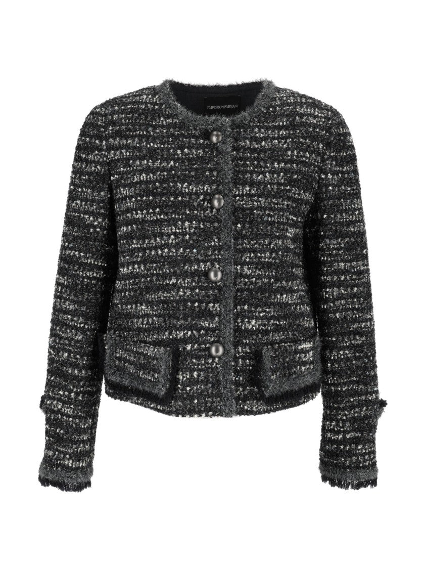 Emporio Armani Cropped Textured Fringed Blazer