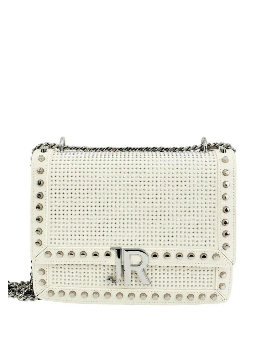 John Richmond Rectangular Structured Shoulder Bag With Perforated Design And Metallic Accents