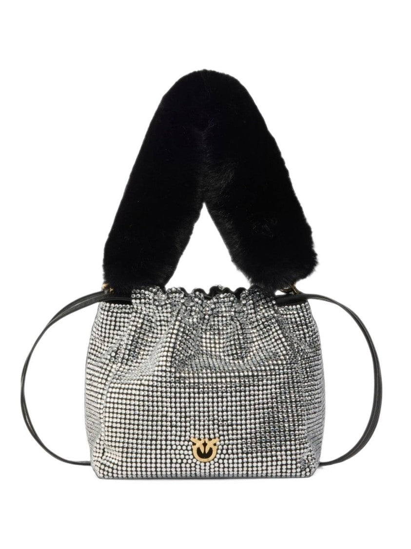 Pinko Rhinestone-Embellished Drawstring Bag With Plush Handle