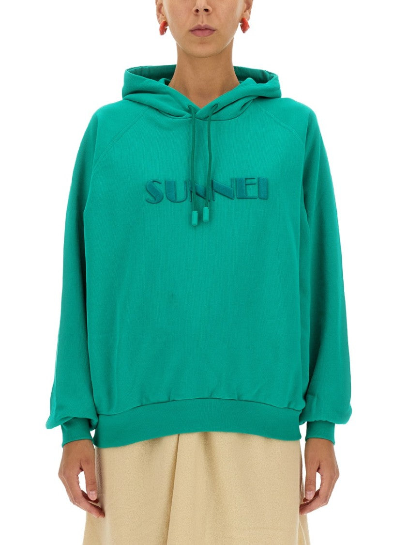 Sunnei Relaxed Fit Drawstring Hooded Sweatshirt