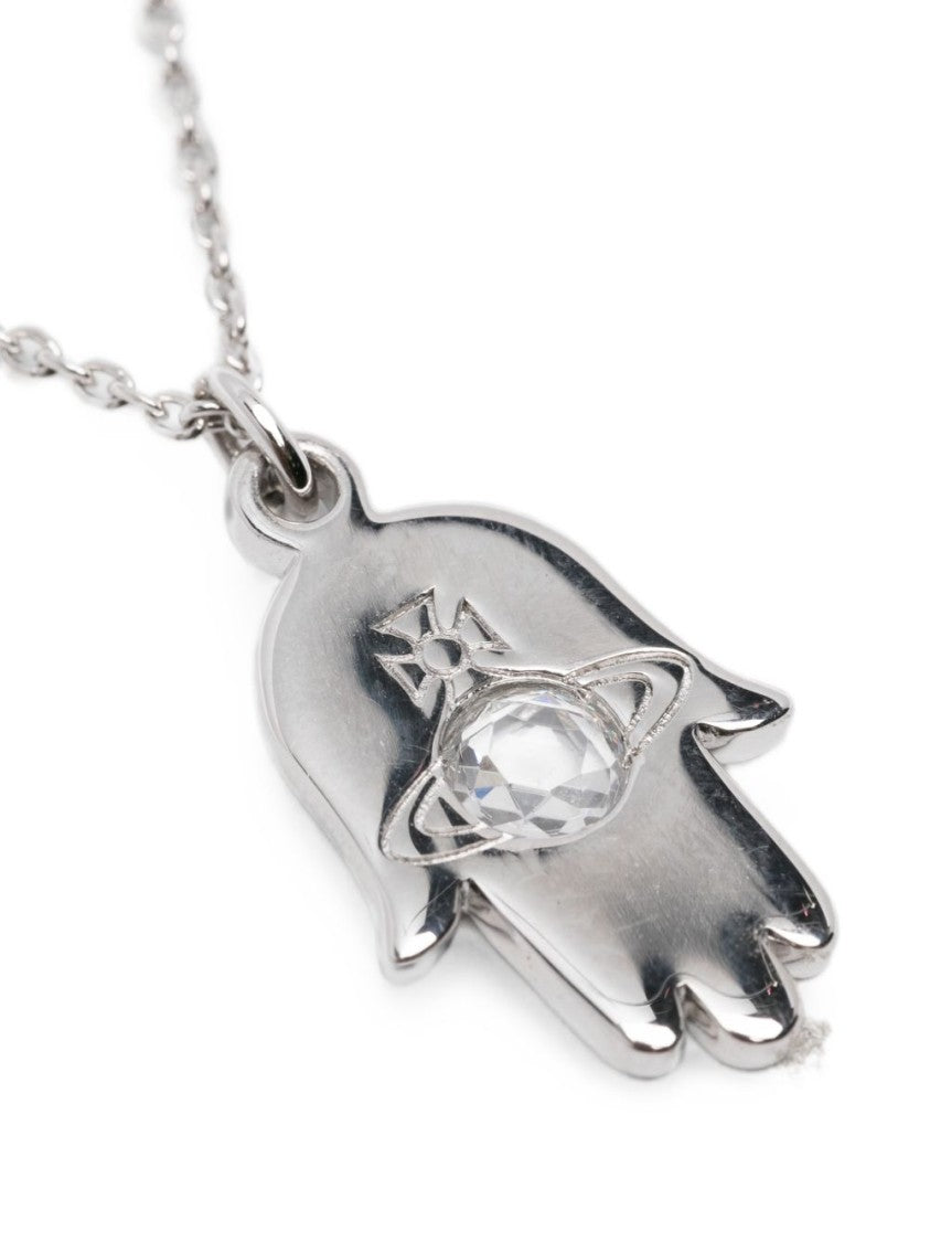 Vivienne Westwood Silver Hand-Shaped Pendant Crystal Necklace