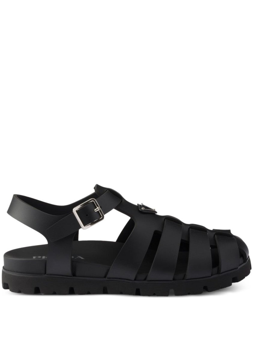 Prada Black Triangle Logo Rubber Fisherman Sandals