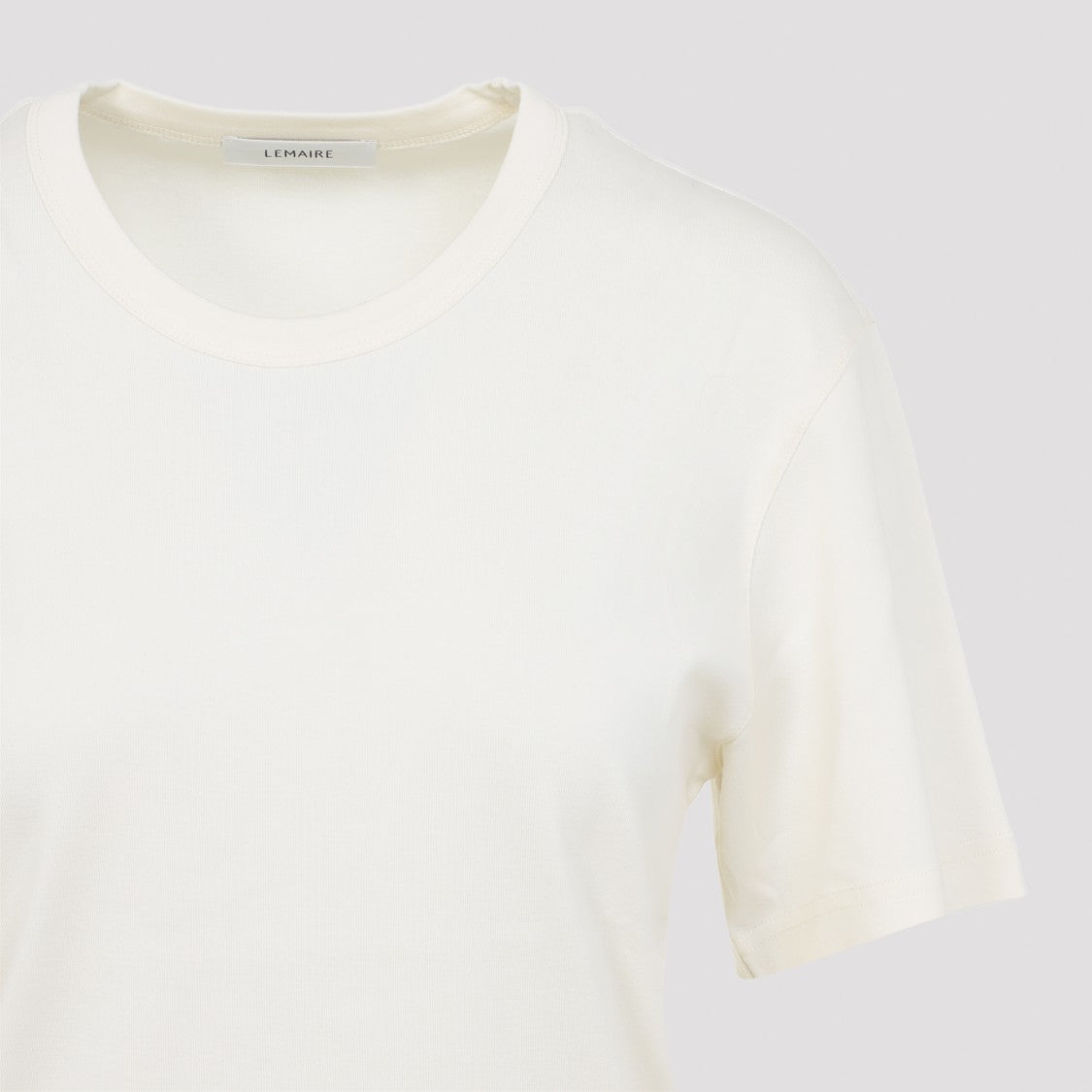 Lemaire Light Cream White Cotton Ribbed T-Shirt