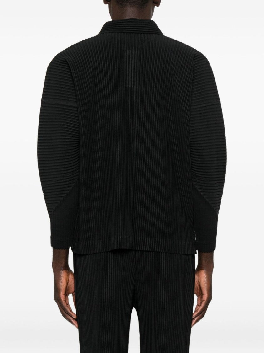 Homme Plissé Issey Miyake Pleated Texture Long-Sleeve Polo With Structured Neckline