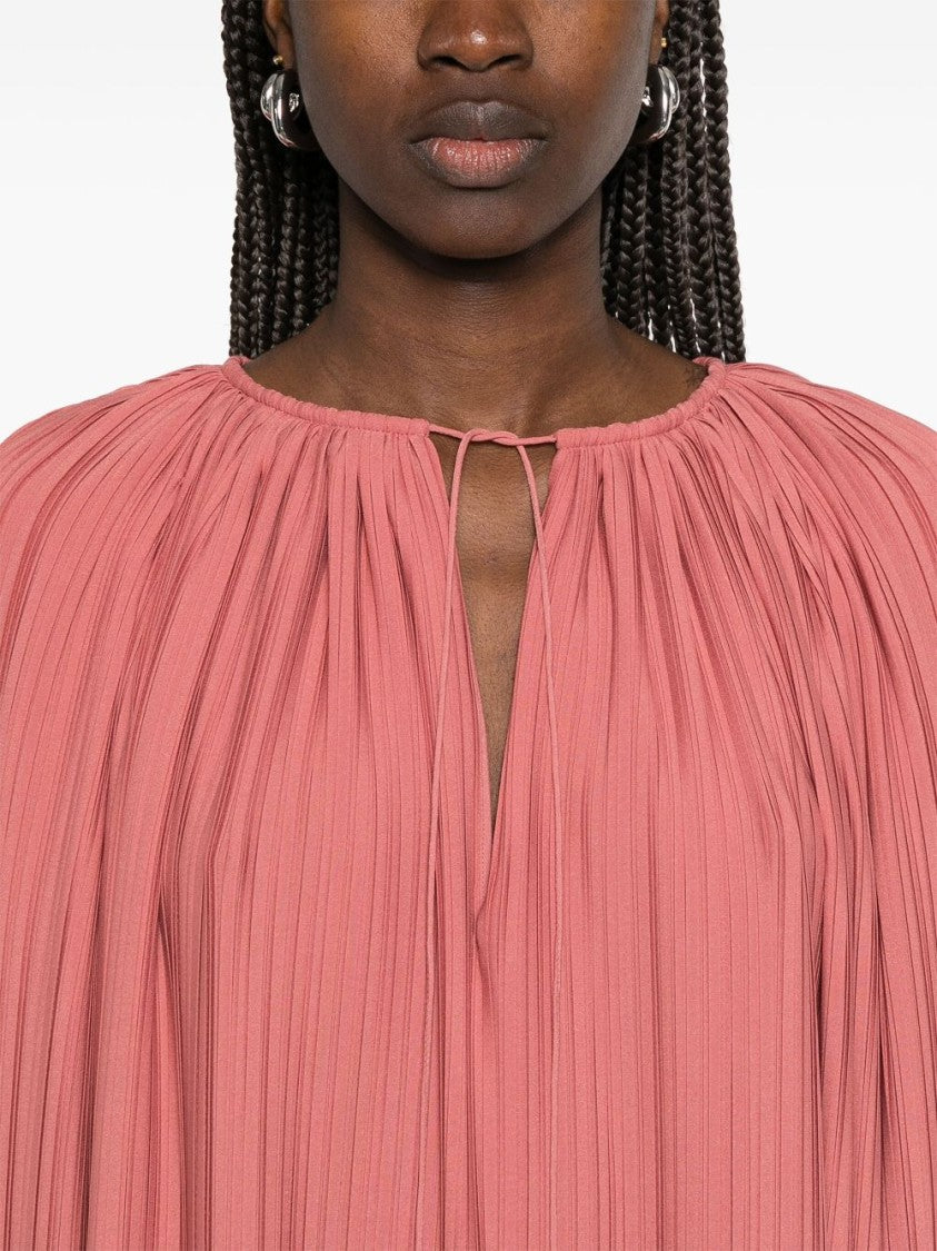 Lanvin Peach Pink Ruffled Trim Drawstring Dress