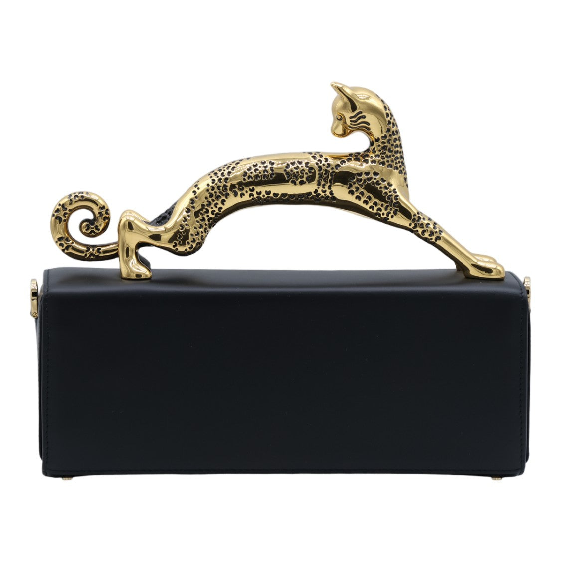 Lanvin Rectangular Black Bag With Leopard Handle And Gold Accents