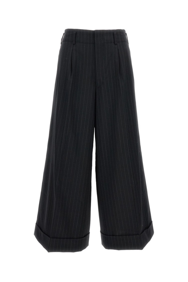 Comme Des Garçons Cropped Black Trousers With Classic Pinstripe