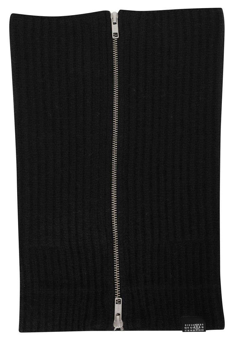 Mm6 By Maison Margiela Black Ribbed Knit Double-Slider Zipper Collar Scarf